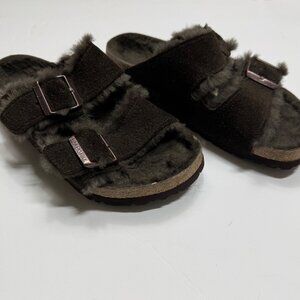 Birkenstock Arizona Shearling Fur Sandals Size EU 37 Womens 6 Brown